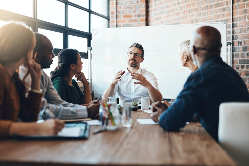 Meeting Or Presentation In Boardroom With Coworkers