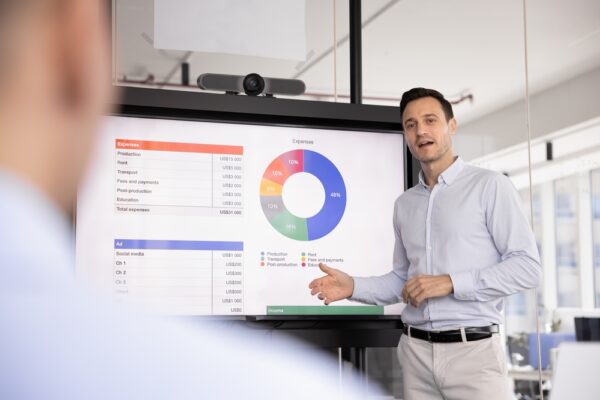 senior executive giving presentation